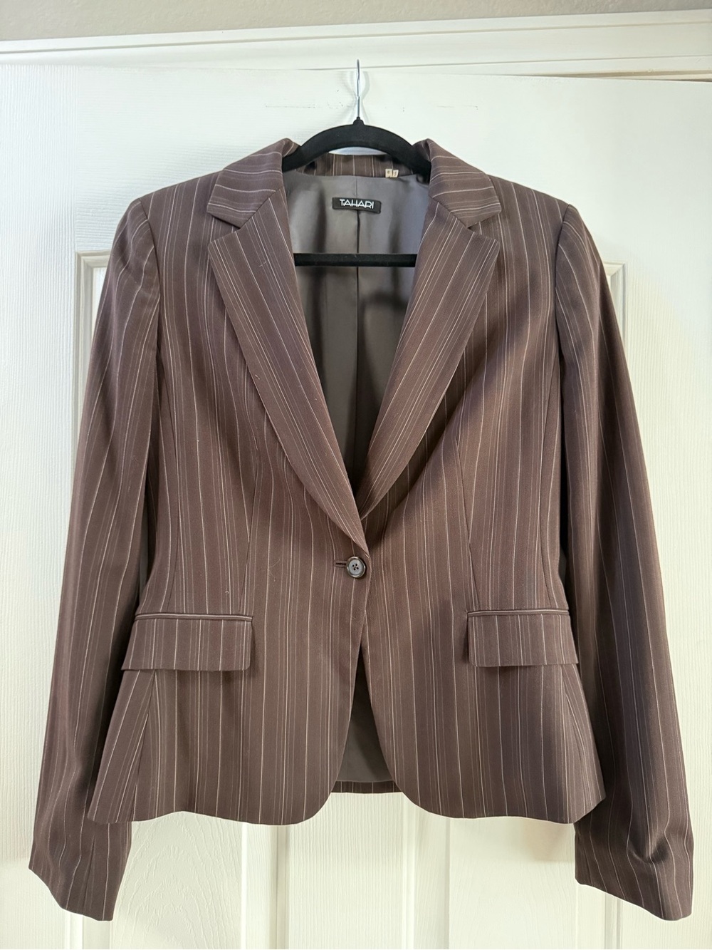 Tahari Brown Pinstripe Single-Button Blazer
